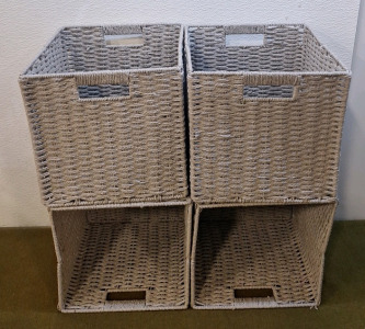 (4) Wicker Storage Cubes, Grey, 11"x11"x11"