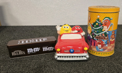 Collectible M&M Tins And Desktop Car Decor
