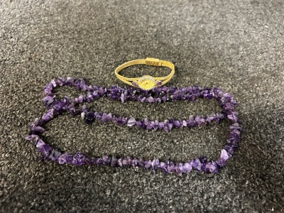 Purple Necklace, Purple Gem Watch With Gold Band