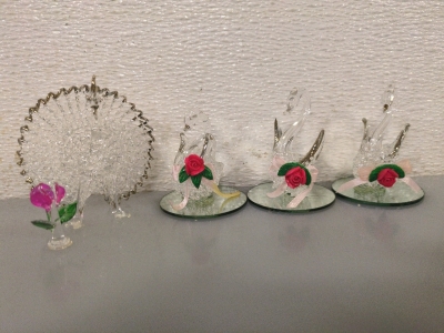 (3) Beautiful Glass Swans and Glass Peacock