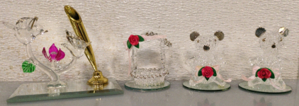 Beautiful Glass Flower, Basket, and Bears