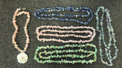 Gemstone Beaded Necklaces, Pink, Green, And Blue