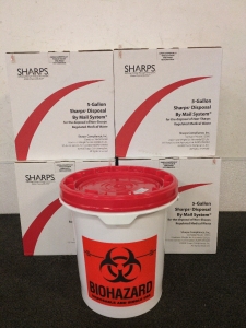 (4) Boxes of 5 Gallon Sharps Disposal Buckets