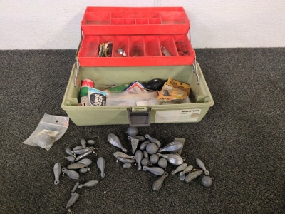 VINTAGE Tackle Box and Fishing Weights