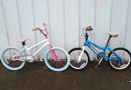 (2) Children's Bicycles - White Pink BMX & Blue Huffy