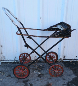 Antique Metal Baby Stroller - Folding Frame