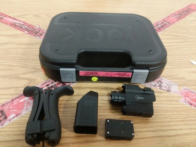 Glock Pistol Case with DefendTek LED Pistol Light and Laser Combo, and Glock Grips