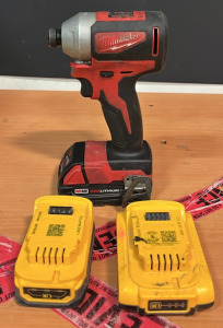 (1) Milwaukee Brushless 1/4&rdquo; Hex Impact Driver With Battery (1) DeWalt DCBP034 Battery Pack (1) DeWalt DCB203 Battery Pack