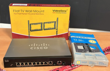 (1) Cisco 8 Port PoE Switch (1) Dynex 13-26&rdquo; Monitor Mount (1) VideoSecu Flat Tv Wall Mount