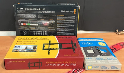 (1) ATEM Television Studio HD (1) VideoSecu Flat TV Wall Mount Model: MF601B (1) Dynex 13-26&rdquo; Low Profile TV Mount