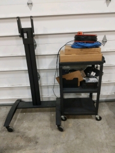 Rolling Cart 24x18x42, CAT5e Cable, CoAx Cable and Large Peerless Industries Rolling TV Stand 66" #SR560M