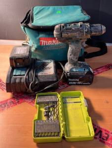 (1) Makita XFD10 1/2&rdquo; Drill (1) Makita DC18RC Battery Charger (1) Makita Tool Bag & More