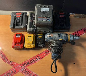 (1) Ryobi Corded Variable Speed Drill Model: D46C (2) Variations of DeWalt Batteries (1) Porter Cable Battery & More