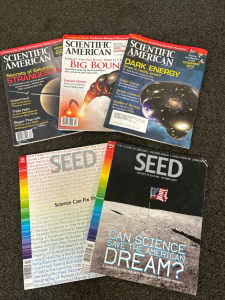 (3) Scientific American Magazines, & (2) SEED Magazines