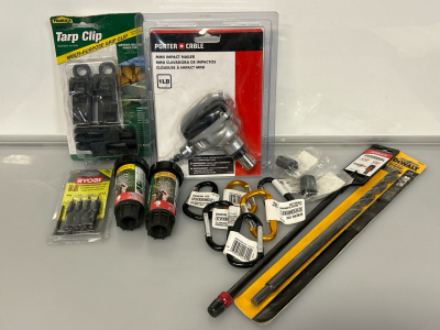 Tarp Clip, Dewalt 1/2" Drill Bit, Diablo Universal Extension Tool, Everbilt 3" Aluminum Spring Links, Porter Cable Mini Impact Nailer and More