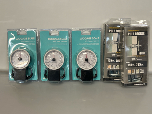 (3) Luggage Scales and (2) Pull Toggle Sets