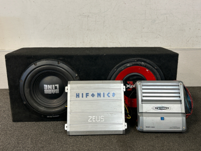 Speaker Box and (2) Stereo Amps