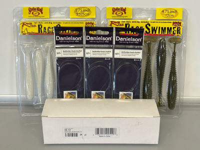 Strike King Rage Swimmer Soft Baits, and Box Of Danielson Baitholder Hooks Snelled (24 Pack)