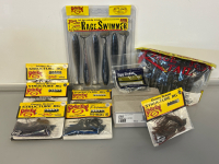 (6) Strike King Denny Brauer Structure Jigs, Rage Swimmers, Soft Bait California Craws, and Box Of Egg Sinkers (1 Oz)
