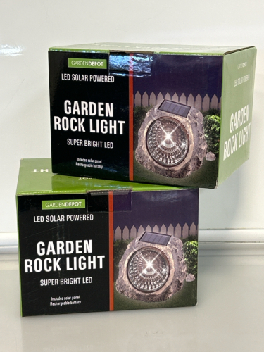 Pair Of Garden Depot LED Solar Powered Garden Rock Lights