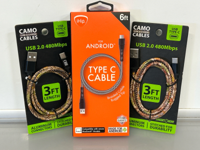 6' Android Type C Charging Cable and (2) Camo Type C Sync & Charge 3' Cables