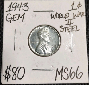 1943 MS66 Gem WWII Steel Wheat Penny