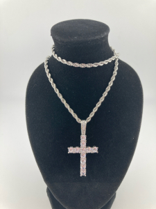 18&rdquo; Chain With Moissanite Cross Pendant Silver Plated