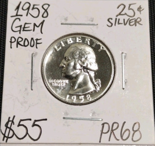 1958 PR68 Gem Proof Washington Quarter