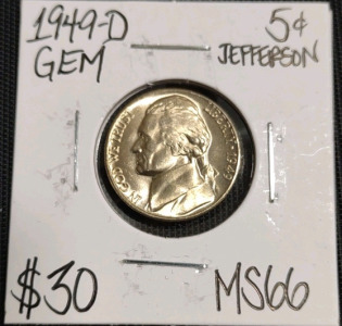 1949-D MS66 Gem Mint State Jefferson Nickel