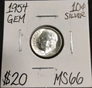 1954 MS66 Gem Silver Roosevelt Dime