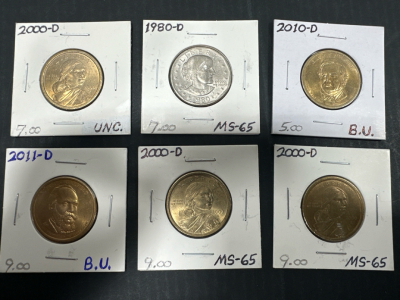 (6) U.S. Dollar Coin Collection - Graded B.U. to MS-65 Condition (1980-2011)