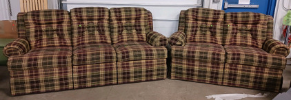 (1) La-Z-Boy Full Couch (1) La-Z-Boy Loveseat - Plaid Upholstery