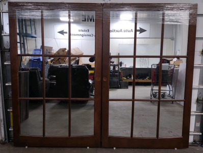 A Pair of Wooden 9-Panel Mirror Glass French Sliding Doors (3' 7"L x 1&frac14;"W x 4' 10"H)