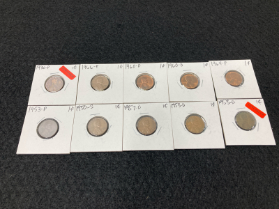 (10) 1936-1966 Wheat Pennies Minted