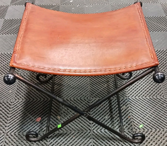 (1) Leather & Wrought Iron Folding Stool
