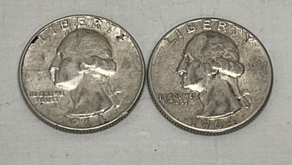 (2) 1964 90% Silver Washington Quarters