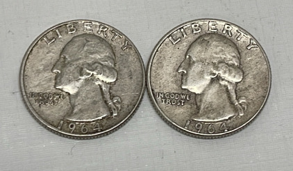 (2) 1964 90% Silver Washington Quarters