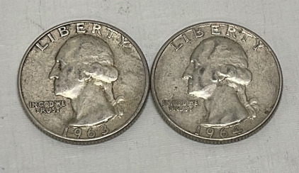 (2) 90% Silver Washington Quarters Dated 1963 And 1964