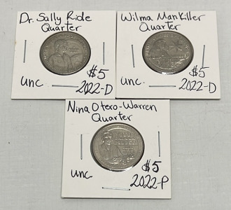 (3) Uncirculated Quarters&hellip; 2022-D Dr. Dally Ride, 2022-D Wilma Mankiller, Nina Otero-Warren (Carded)