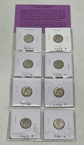 (8) Brilliant Uncirculated Roosevelt Dimes Dated 1970 To 1981 (Carded)