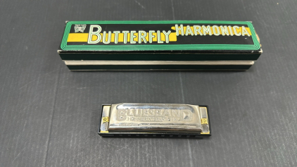 Vintage Butterfly Harmonica - Complete in Box, Hohner International Bluesband 10-Hole Harmonica