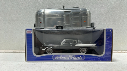 (1) Vintage Anson Classics 1:18 Scale 1957 Studebaker Golden Hawk Die-Cast Replica, (1) Vintage Pottery Barn Airstream Flying Cloud Die-Cast Replica