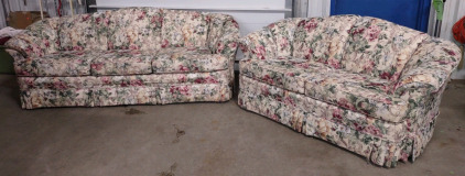 (1) Large Vintage 3-Seater Floral Couch & Matching Love Sofa