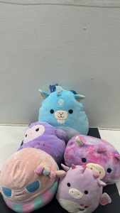 (5) Collection of Various Squishmallows Plushies Including - 16&rdquo; Goat, 12&rdquo; Bird, 12&rdquo; Axelotl, 12&rdquo; Flat Unicorn, 8&rdquo; Dragon