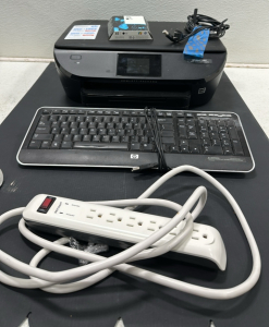 HP Envy 5660 Wireless All-in-One Photo Printer, HP Wired Keyboard, Defiant Power Strip, HP Black Print Ink