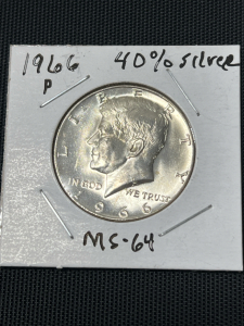 (1) 40% Silver Kennedy Half Dollar 1966- MS-64