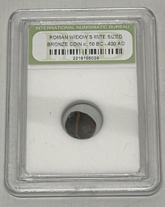 50 BC - 400 AD Roman Widows Mite Sized Bronze Coin (Carded)