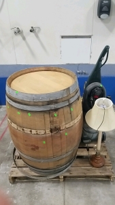 Pallet of Assorted Items! Huge Barrel, Lights and Lamp, and More!
