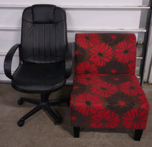 Beautiful Accent Chair Red, Black & Brown w/ (Black) Rolling Swivel Office Chair