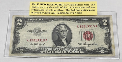 1953 $2.00 Dollar Red Seal &ldquo;United States Note&rdquo; (Sleeved)